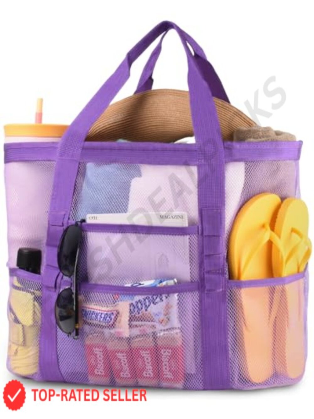 40L Mesh Beach Bag Foldable Tote Sandproof Waterproof Pocket Quick Dry